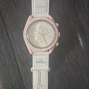 Swatch Pink and White Chronograph Watch
